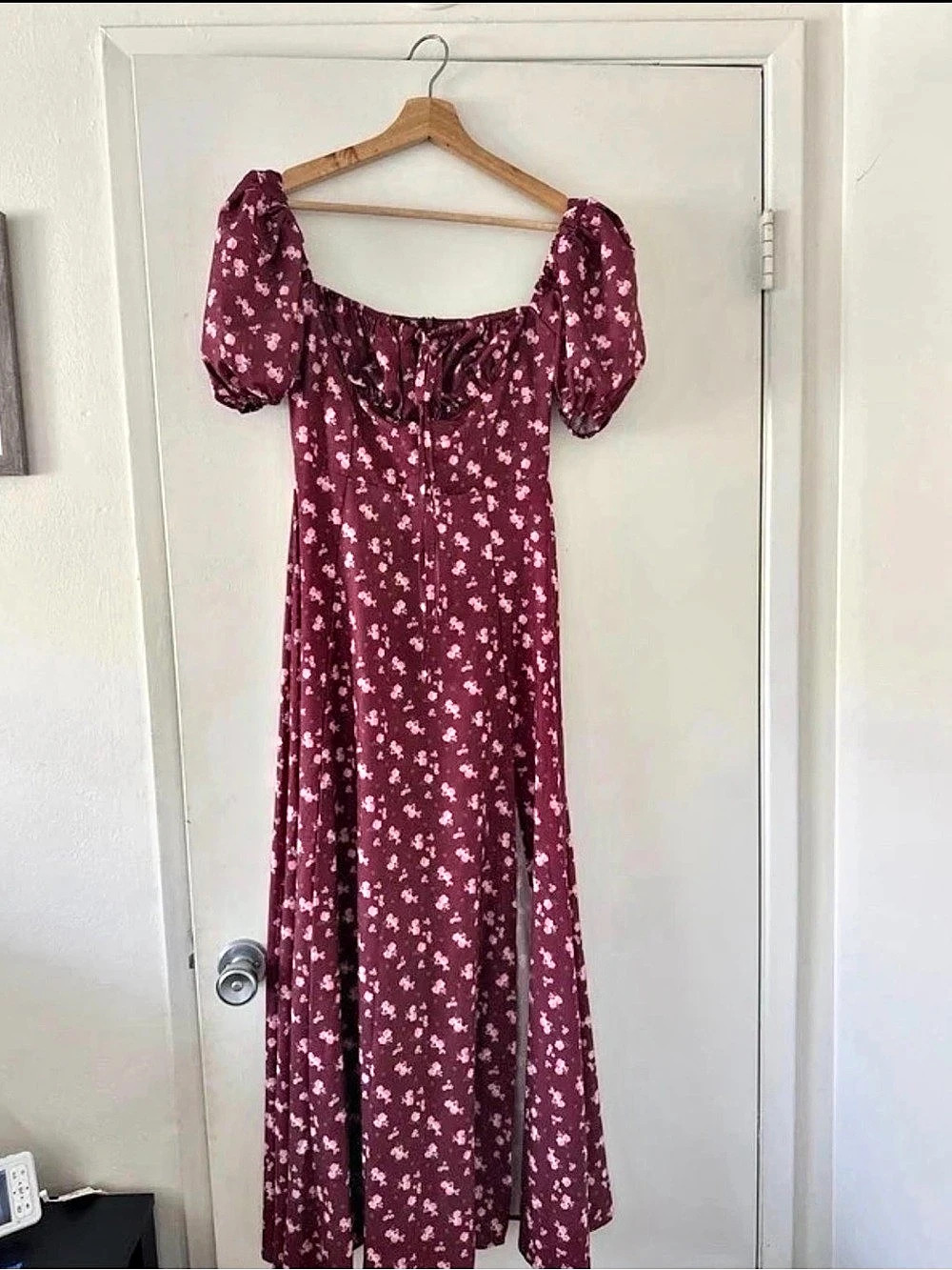 Reformation Dress Floral Midi in Burgandy & Pink